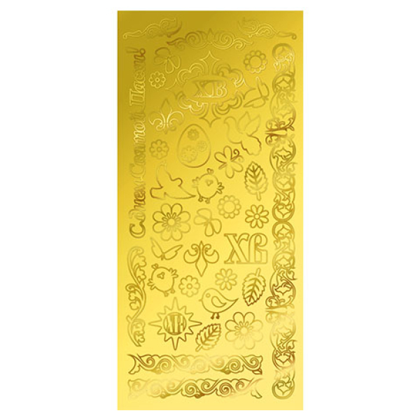 金色轮廓贴纸。复活节装饰贴纸
