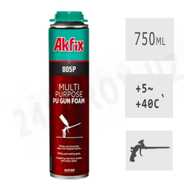 Пена монтажная AKFIX - 805P Многоцелевая профессиональная пистолетная пена 750мл