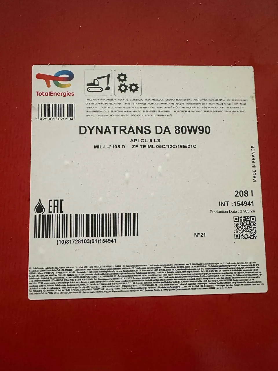 Transmissiya moyi DYNATRANS DA 80W-90 (208L) — rasm 2