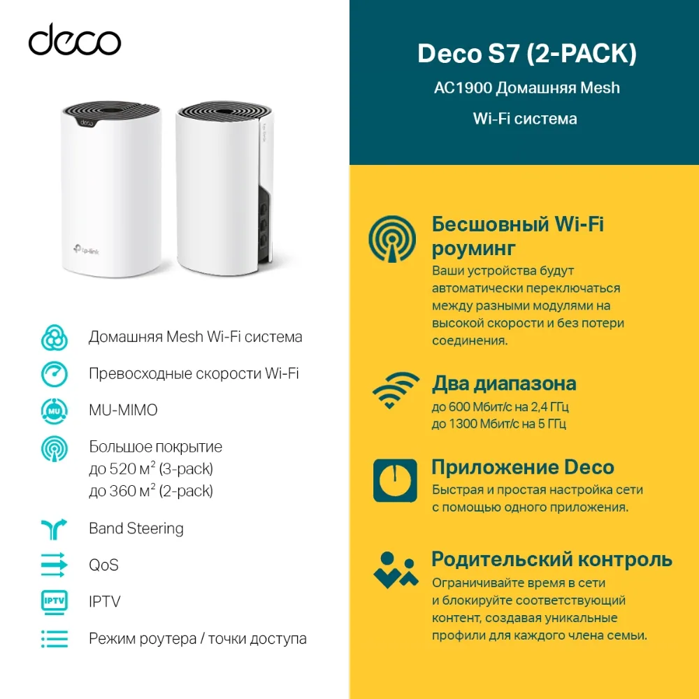 Wi-Fi router TP-Link Deco S7(2-pack) AC1900 — photo 2