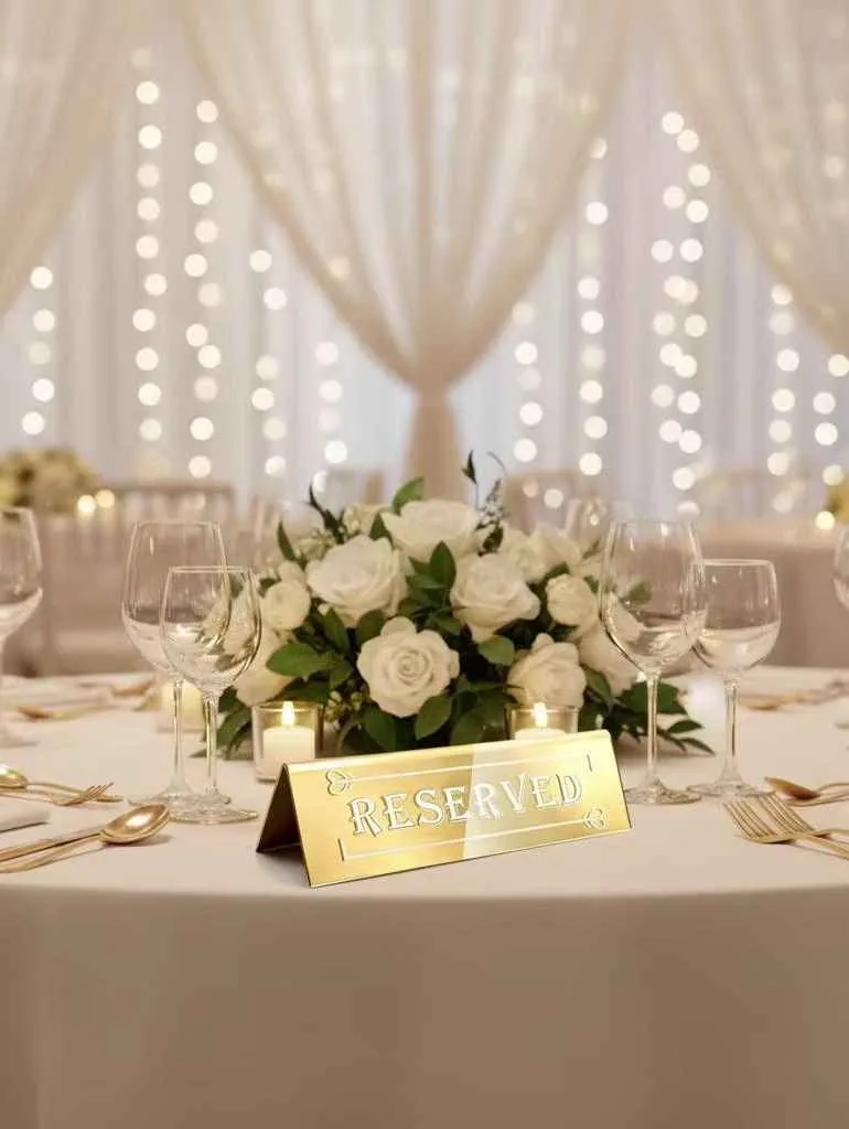 Gold “Reserved” Table Sign for Restaurants and Events