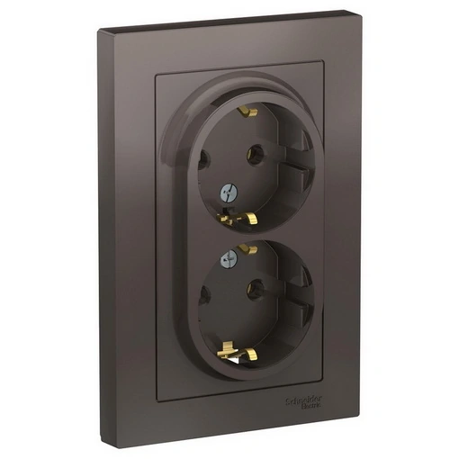 Schneider Atlasdesign-2-Place Socket With Grounding, With Frame, Mocha