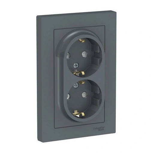 Schneider Atlasdesign-2-o'rinli rozetka tuproqli, himoya panjurli, ramkali, shiferli