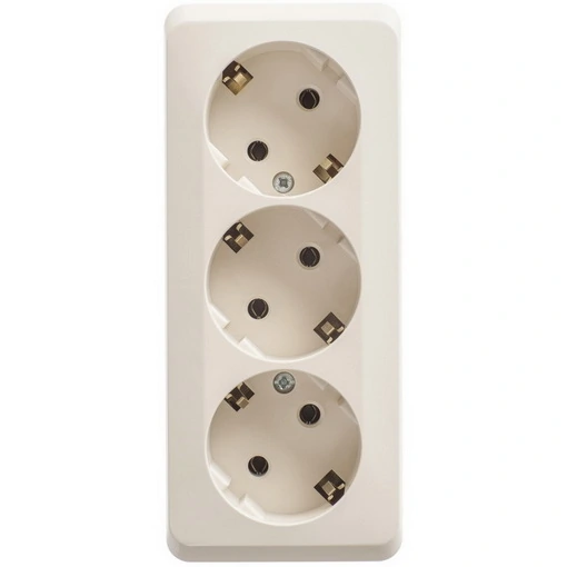Schneider-Socket 3-Gang 2p+Pe, Without Curtains, Open Installation, 16a 250v, Cream
