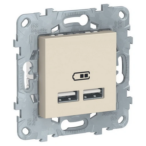 Schneider-Unica 新型 USB 插座，2 位，5 V / 2100 Ma，米色