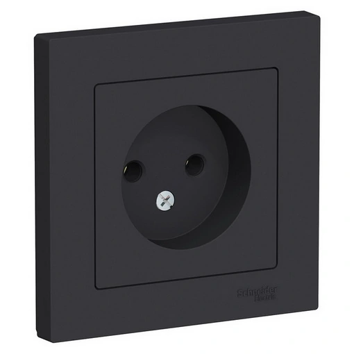 Schneider Atlasdesign-Socket 1-Gang Topraklamasiz, Ramkali, Uglerodli