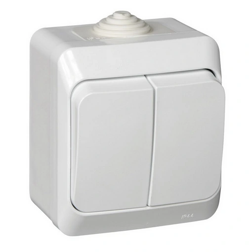 Schneider Atlasdesign-Switch 2 kalitli, namlikdan himoyalangan, ochiq o'rnatish, Ip44, 10a 250v, oq