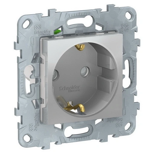 Schneider-Unica New Socket With Grounding, With Shutters, With Quick-Clamp Terminals, Aluminum